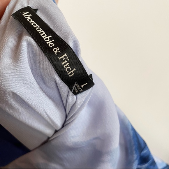 Abercrombie & Fitch NWT Maxi Dress Puff sleeve tie back slip Blue Floral size L - Picture 10 of 16